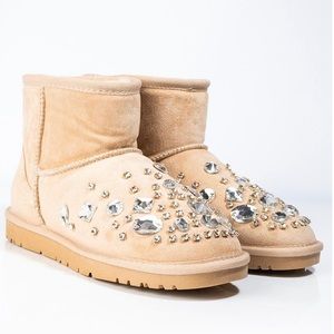 Diamond Embellished Taupe Booties